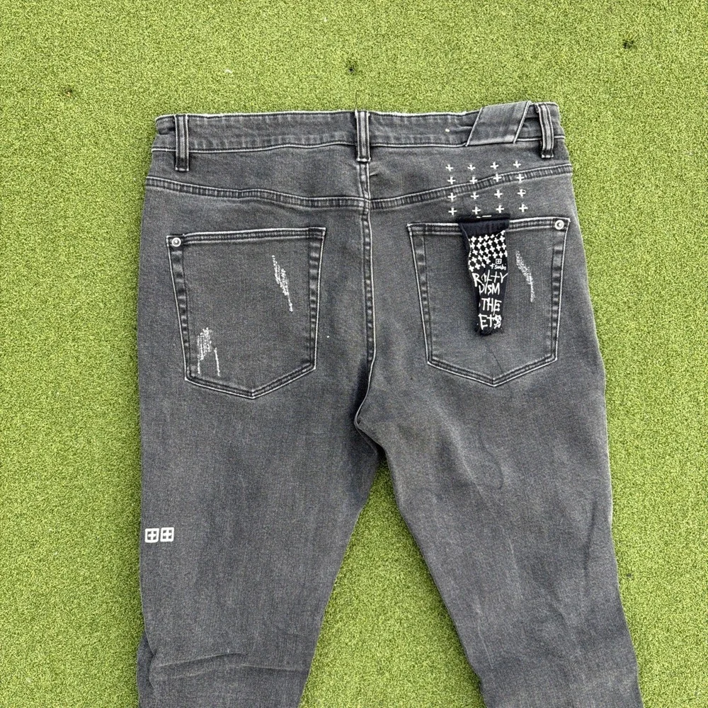 Ksubi Mens Black Chitch Black Blazed Distressed Skinny Size 34